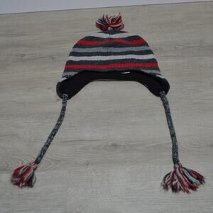 Columbia Woman's Knit Winter Beanie with Tassels Gray Red & Cream OSFM